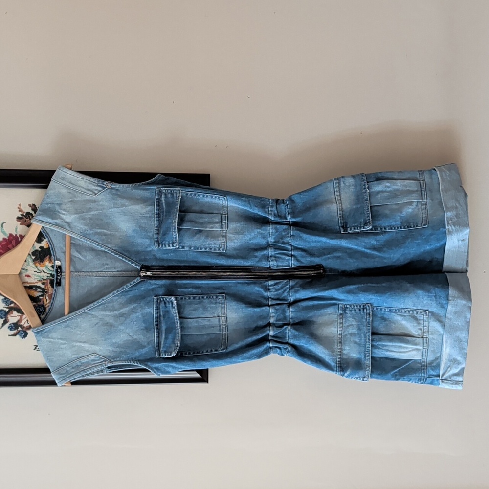 Denim Sleeveless Romper with Zipper Made In Italy